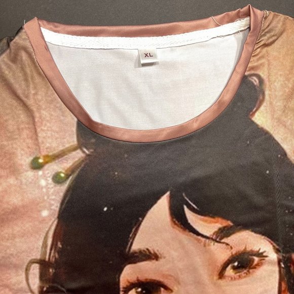 Disney Inspired Mulan Warrior Princess Women's Tan Short Sleeve Blouse - Picture 4 of 8